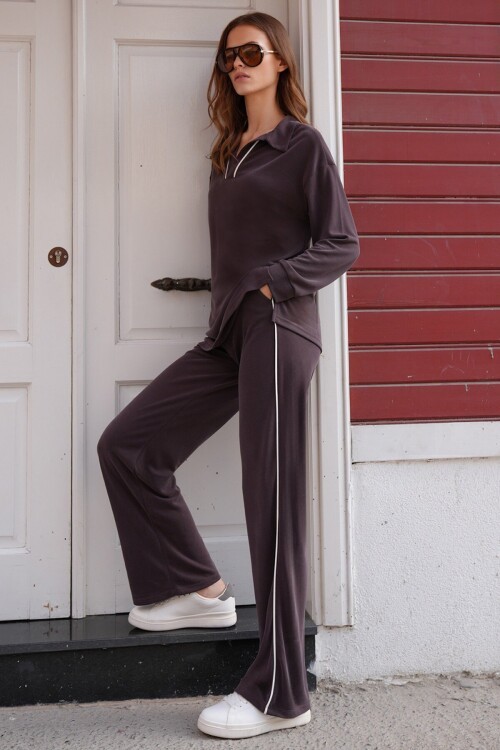 Polo Yaka Biye Detaylı Modal Kumaş Alt Üst Takım