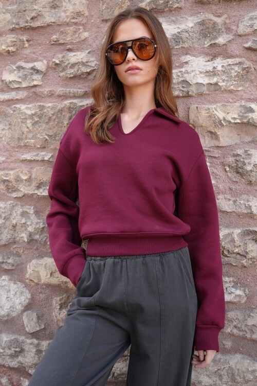 Polo Yaka İçi Şardonlu 3 İplik Sweatshirt