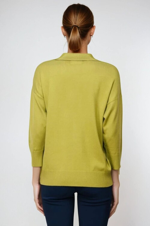 Yeşil Polo Yaka Uzun Kollu Bluz