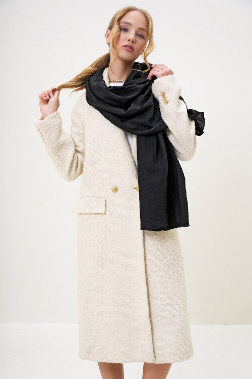 Siyah Püsküllü Uzun Dokuma Şal