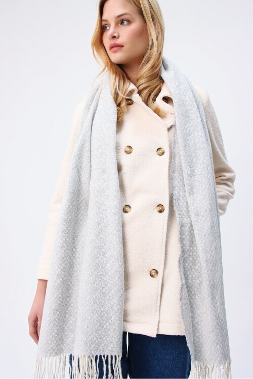 Taş Püsküllü Yumuşak Dokulu Kalın Şal