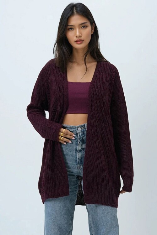 Selanik Örgü Uzun Basic Hırka