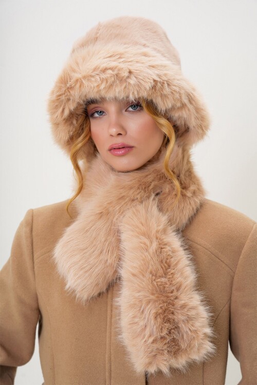 Camel Suni Kürk Bucket Şapka
