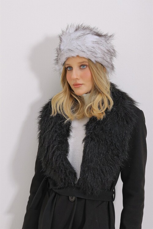 Gri Suni Kürklü Şapka