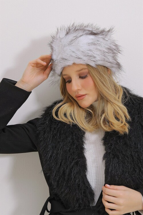 Gri Suni Kürklü Şapka
