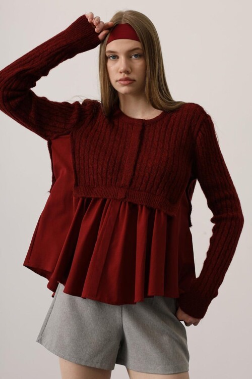 Triko Panel Detaylı Katmanlı Bluz