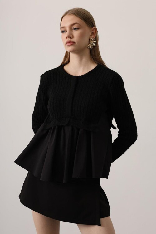 Triko Panel Detaylı Katmanlı Bluz