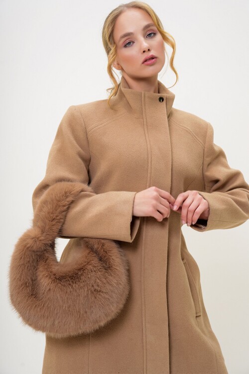 Sütlü Kahve Tüylü Suni Kürük Omuz Çantası