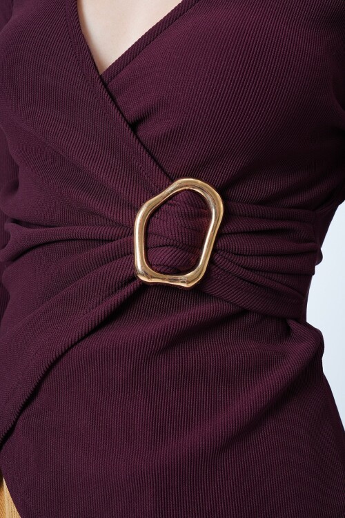 V Yaka Gold Aksesuarlı Ottaban Bluz