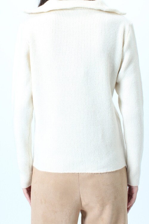 Yarım Fermuarlı Dik Yaka Triko Bluz