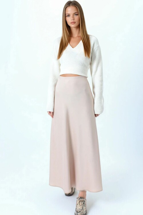 Yüksek Bel Basic Saten Etek