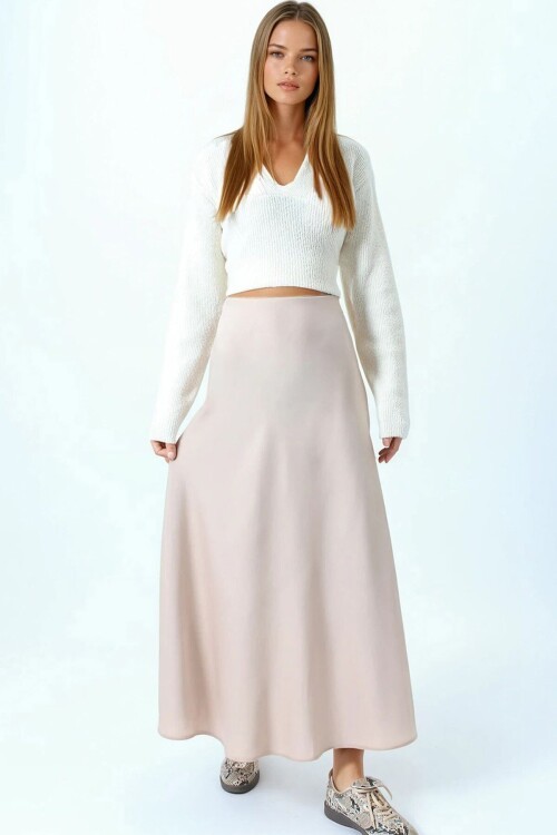 Yüksek Bel Basic Saten Etek