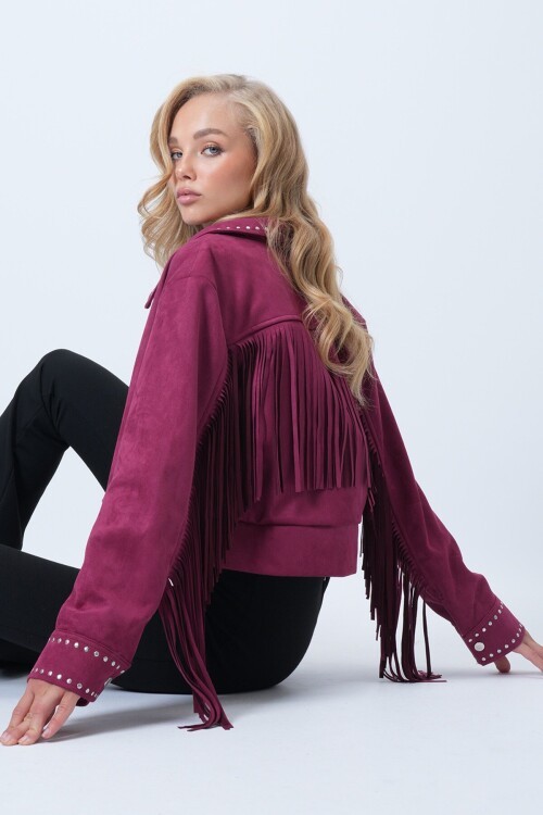 Zımba Detaylı Sırtı Püsküllü Astarlı Süet Ceket