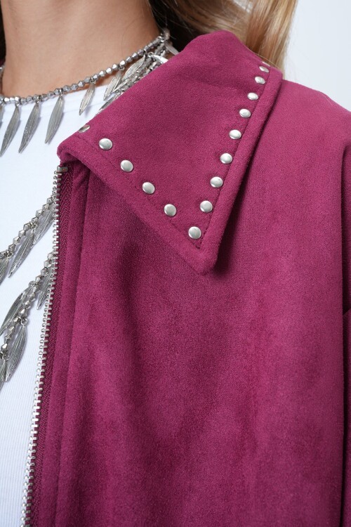 Zımba Detaylı Sırtı Püsküllü Astarlı Süet Ceket