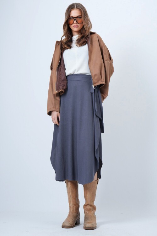 Asimetrik Kesim Kendinden Dokulu Bağlamalı Etek