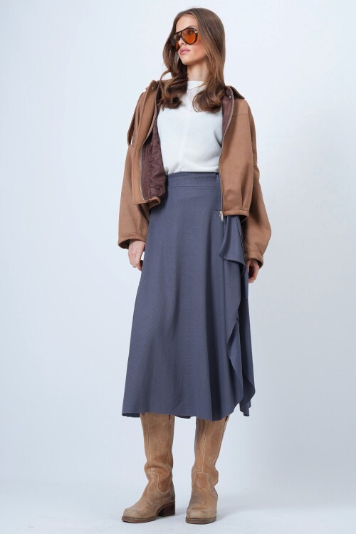 Asimetrik Kesim Kendinden Dokulu Bağlamalı Etek