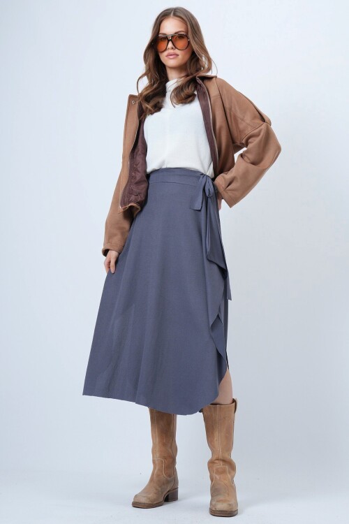 Asimetrik Kesim Kendinden Dokulu Bağlamalı Etek