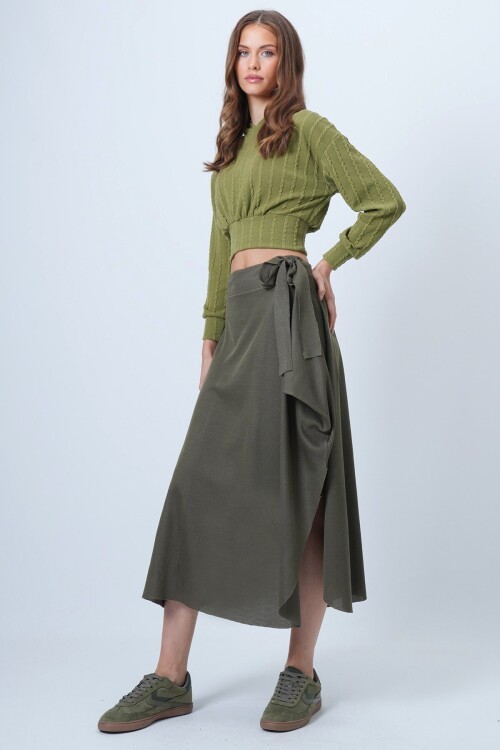 Asimetrik Kesim Kendinden Dokulu Bağlamalı Etek