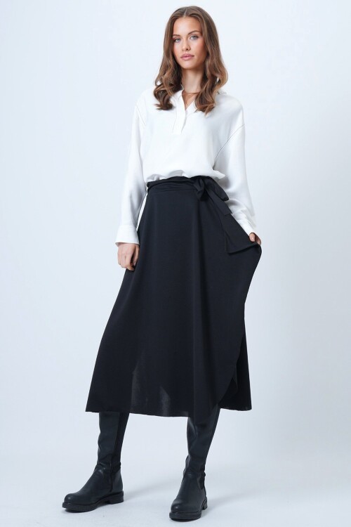 Asimetrik Kesim Kendinden Dokulu Bağlamalı Etek