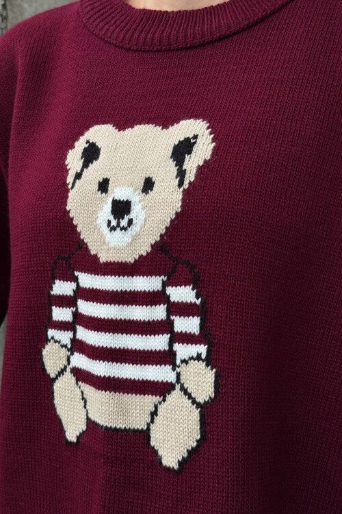 Ayıcık Baskılı Bisiklet Yaka Oversize Triko Kazak