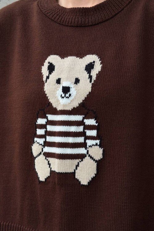 Ayıcık Baskılı Bisiklet Yaka Oversize Triko Kazak