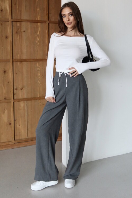 Bağcıklı Çift Cepli Palazzo Pantolon