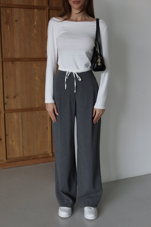 Bağcıklı Çift Cepli Palazzo Pantolon