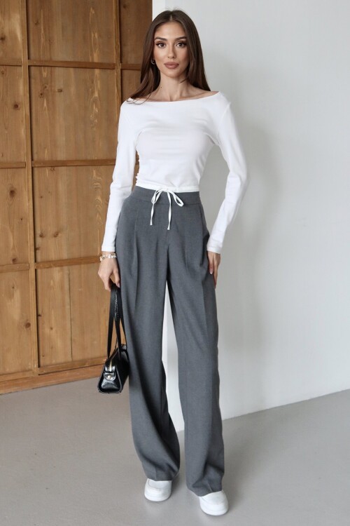 Bağcıklı Çift Cepli Palazzo Pantolon