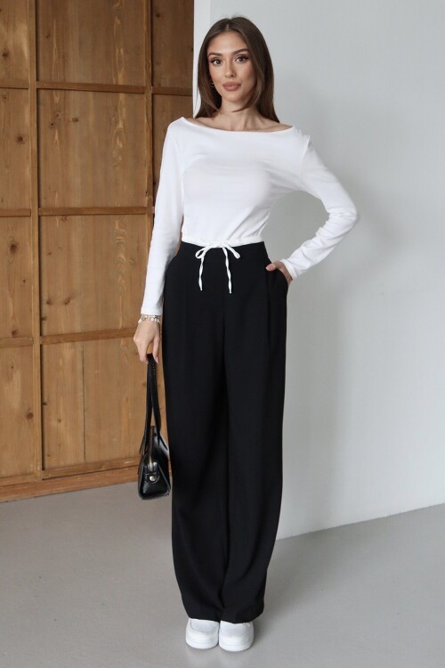 Bağcıklı Çift Cepli Palazzo Pantolon