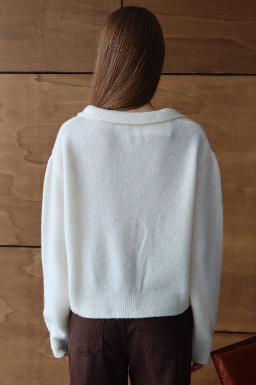 Bağlama Detaylı Polo Yaka Triko Hırka