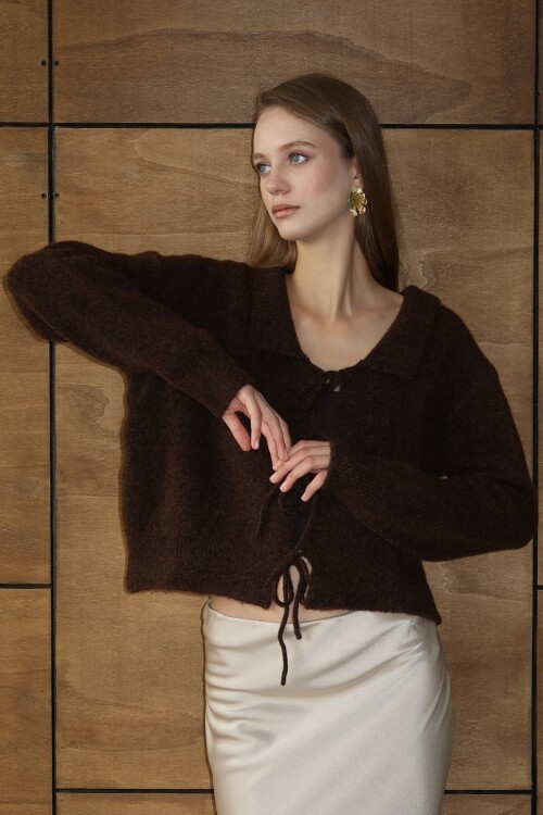 Bağlama Detaylı Polo Yaka Triko Hırka