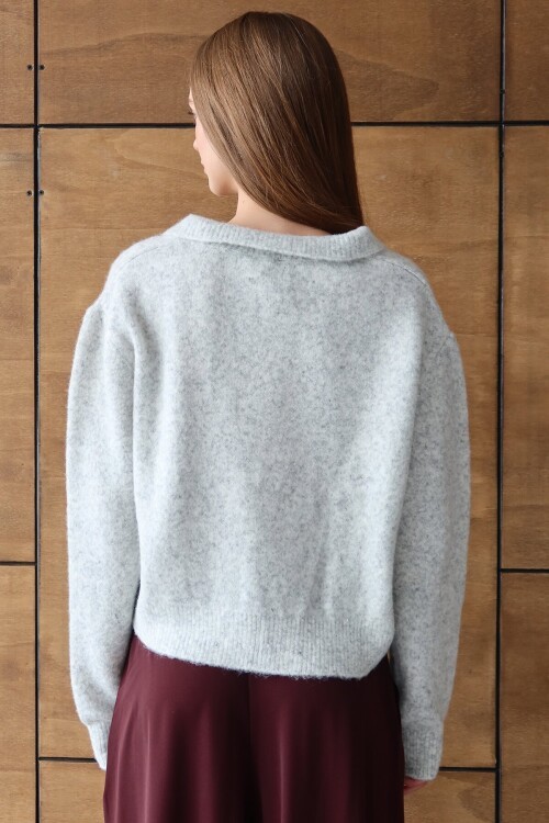 Bağlama Detaylı Polo Yaka Triko Hırka