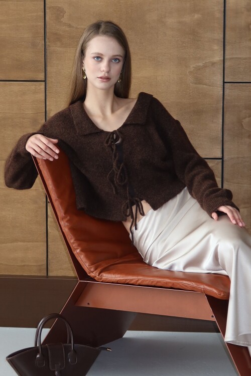 Bağlama Detaylı Polo Yaka Triko Hırka