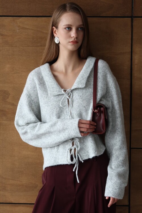 Bağlama Detaylı Polo Yaka Triko Hırka