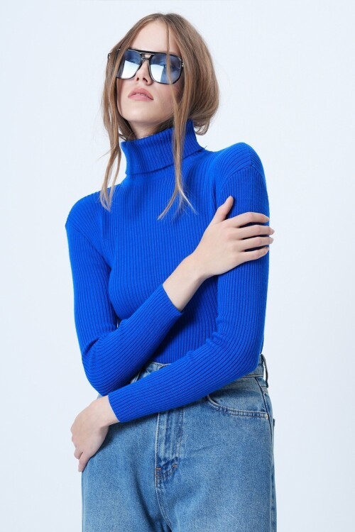 Balıkçı Yaka Fitilli Uzun Kollu Triko Kazak