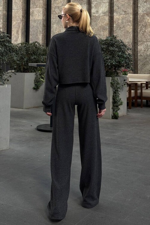 Balıkçı Yaka Triko Oversize Sweatshirt ve Palazzo Pantolon Takım