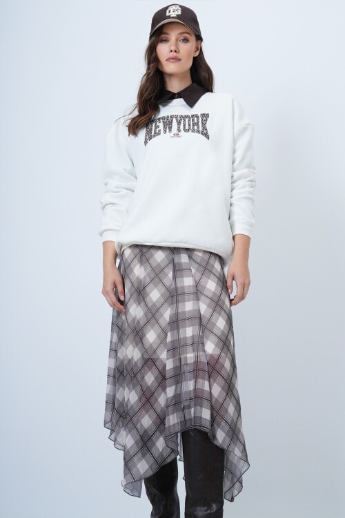 Baskılı Bisiklet Yaka 3 İplik Sweatshirt