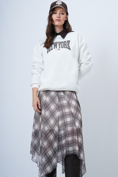 Baskılı Bisiklet Yaka 3 İplik Sweatshirt