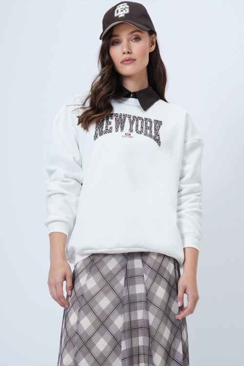 Baskılı Bisiklet Yaka 3 İplik Sweatshirt