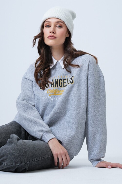 Baskılı Bisiklet Yaka Oversize Sweatshirt