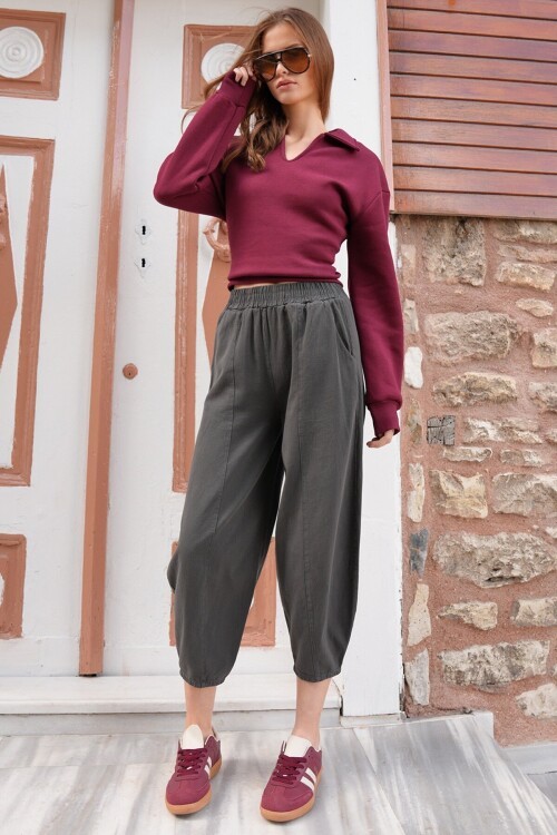 Beli Lastikli Balon Kesim Gabardin Pantolon