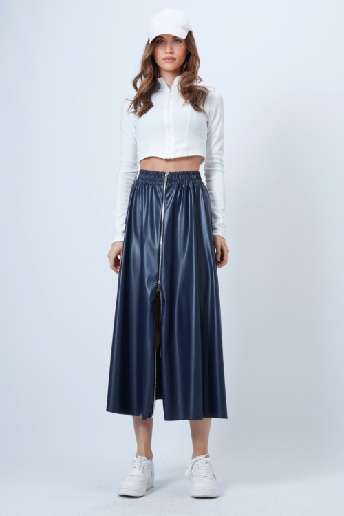 Beli Lastikli Fermuarlı Suni Deri Etek