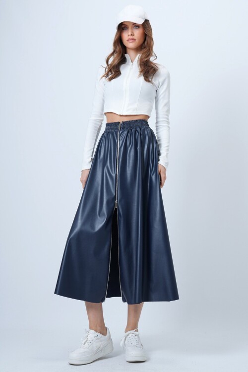 Beli Lastikli Fermuarlı Suni Deri Etek