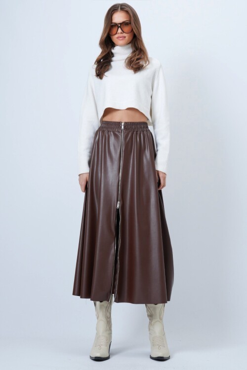 Beli Lastikli Fermuarlı Suni Deri Etek