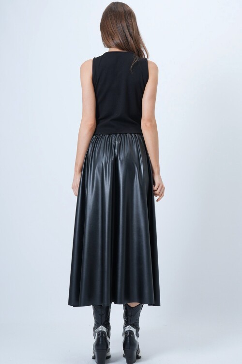 Beli Lastikli Fermuarlı Suni Deri Etek