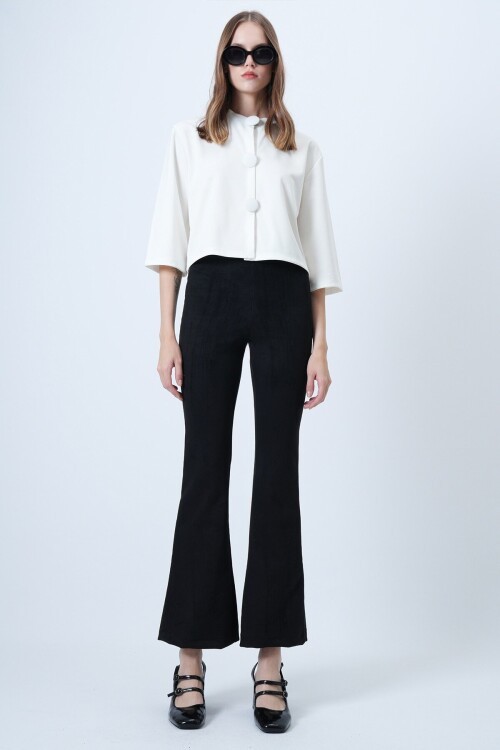 Beli Lastikli İspanyol Paça Süet Pantolon