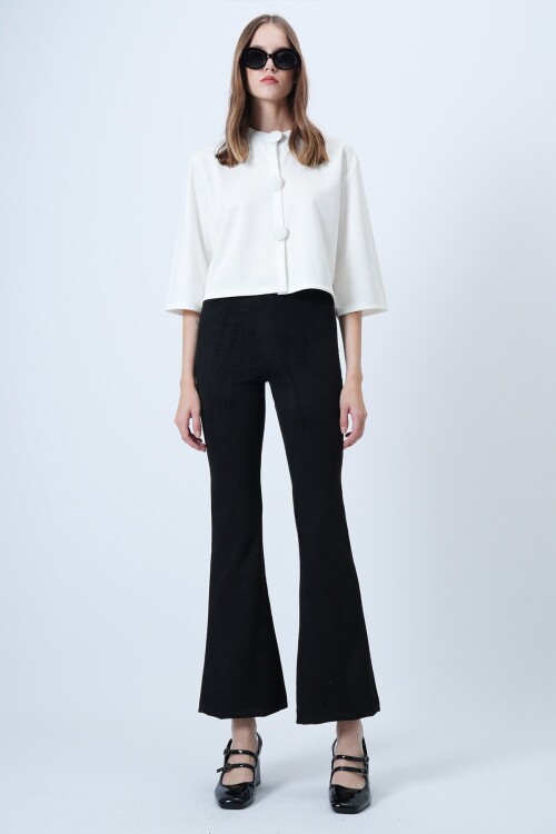 Beli Lastikli İspanyol Paça Süet Pantolon