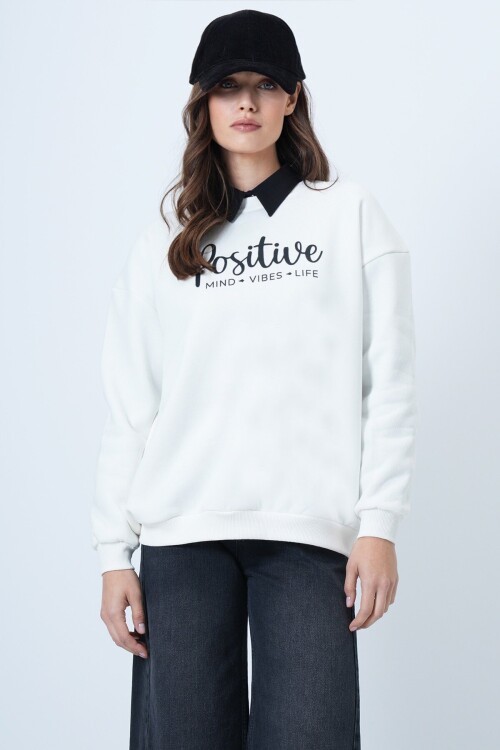 Bisiklet Yaka 3 İplik Baskılı Oversize Sweatshirt