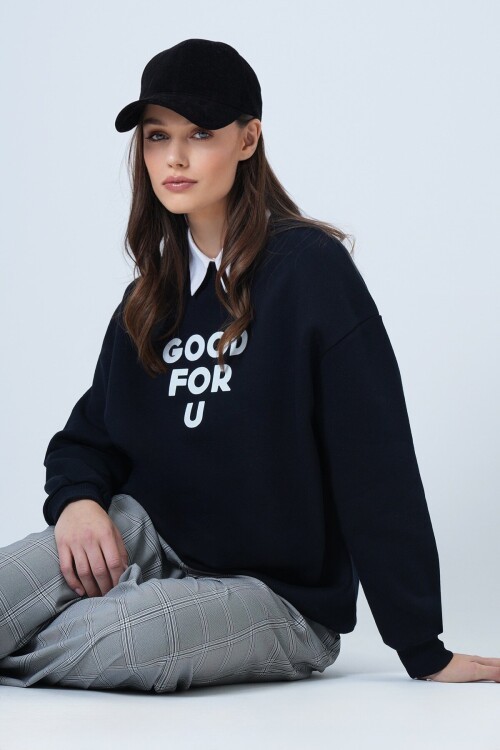 Bisiklet Yaka 3 İplik Oversize Sweatshirt