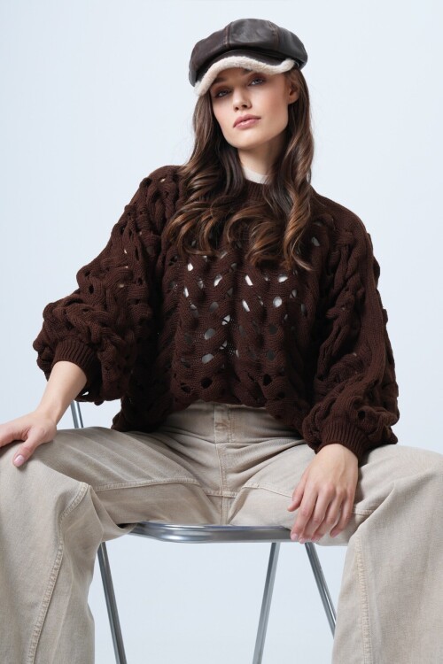 Bisiklet Yaka Ajurlu Triko Kazak